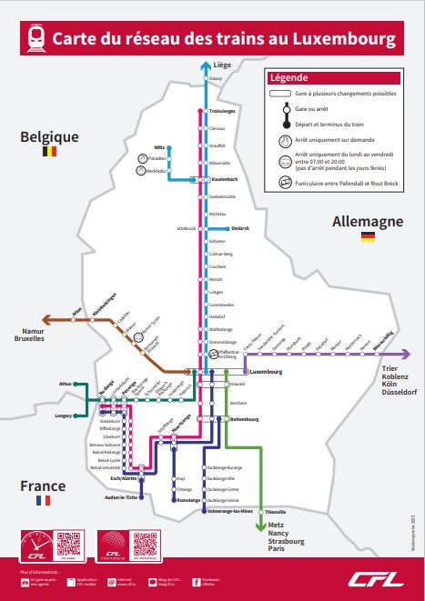 Karte des luxemburgischen Zugsnetzes