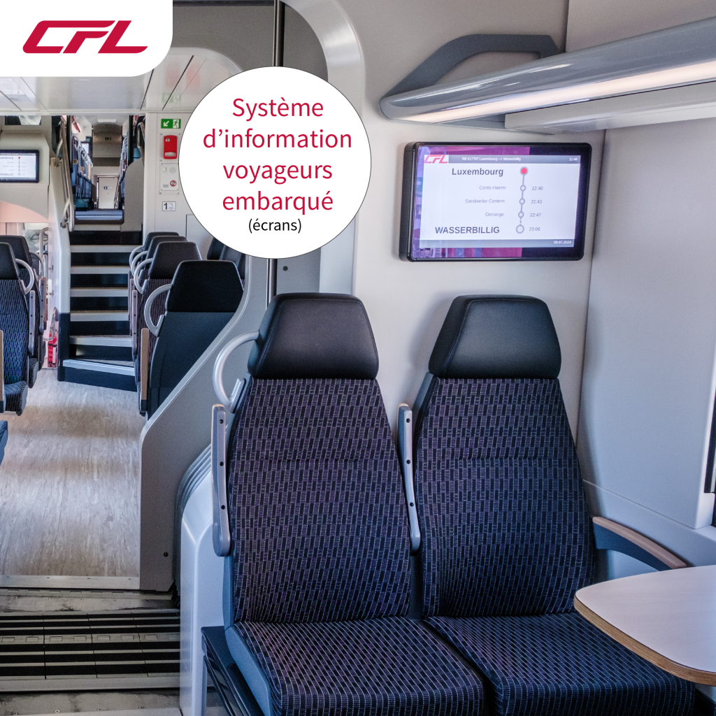 Présentation des nouveaux trains Coradia des CFL. Vue intérieure dans le nouveau train avec les étages inférieurs et supérieurs.